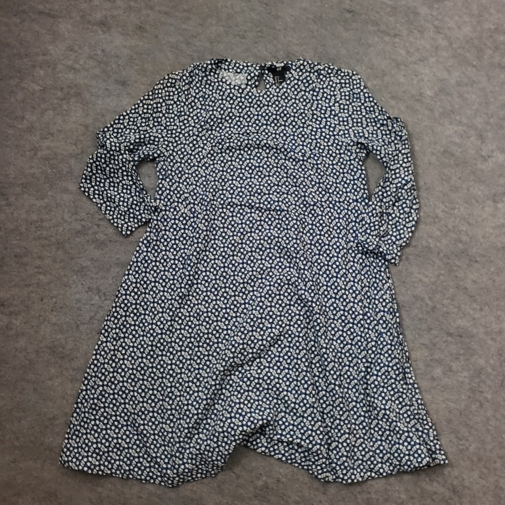 H&M Dress Womens 4 Blue Aline Long Sleeve Knee Length Floral Casual Round Neck